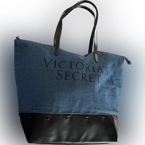 New Victoria's Secret Denim/Faux Leather Zip Large Tote Bag PURSE-SALE was $60